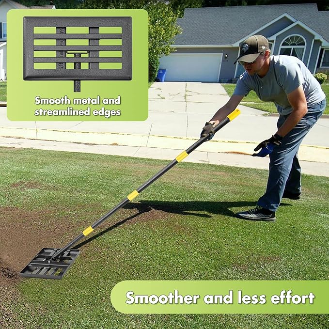 Lawn Leveling Rake,17"x10" Lawn Leveler Tool for Lawns with 5FT Ergonomic Handle,Heavy Duty Leveling Rakes for Lawns,Yard Garden Golf Course, Ease Level Soil Sand Dirt Surfaces…