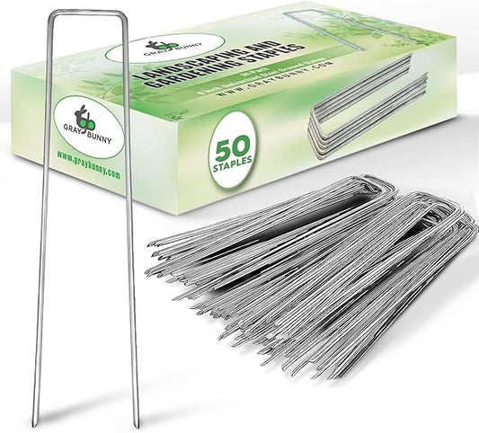 Gray Bunny 6 Inch 50 Pack U-Shaped Garden Stakes, 11 Gauge Galvanized Landscape Staples, Rustproof Garden Staples for Landscaping Securing Weed Barrier Fabric, Irrigation Tubing, Tarpaulin and More