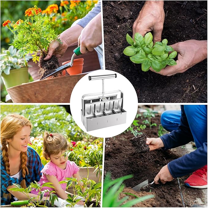 Soil Blocker, 8 Cell 2 Inch Soil Block Maker for Seed Starting, Soil Blocking Tool for Grow Seedling with Comfortable Handle, Using for Garden Seed Starter Tray, Indoor and Outdoor Plants, Greenhouses