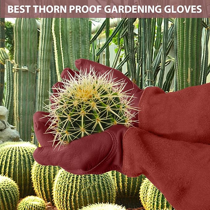 Long Gardening-Gloves Women/Men-Thorn proof Rose Pruning Heavy Duty Gauntlet-S