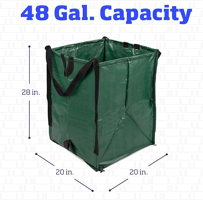 DURASACK Heavy Duty Home and Yard Waste Bag 48-Gallon Woven Polypropylene, Reusable Lawn and Leaf Garden Bag with Reinforced Carry Handles, Pop-Up Self-Standing Garbage Can, Green