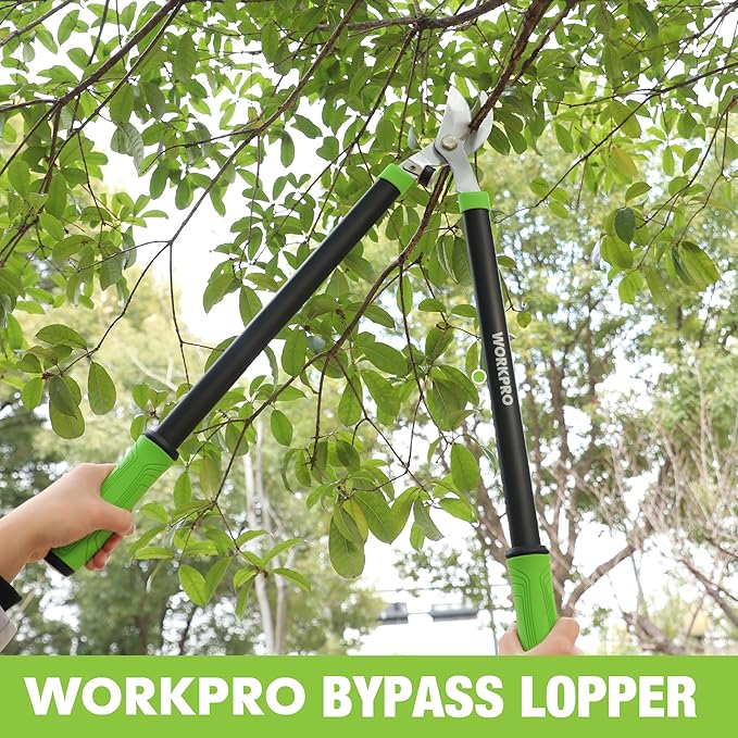 WORKPRO Bypass Lopper, 28" Branch Cutter with 65MN Spring Steel Blade, Heavy Duty Tree Trimmer with 1-1/4inch Cutting Capacity, Perfect for Cutting Shrubs and Branches