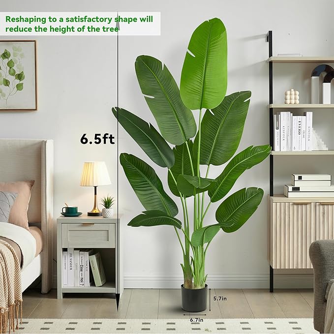 Lifelike Bird of Paradise Silk Artificial Plant Faux Banana Leaf Tree for Home Decor - Perfect Indoor Floor Plant with 9 Trunks (1, Black Planter, 6.6 FT)