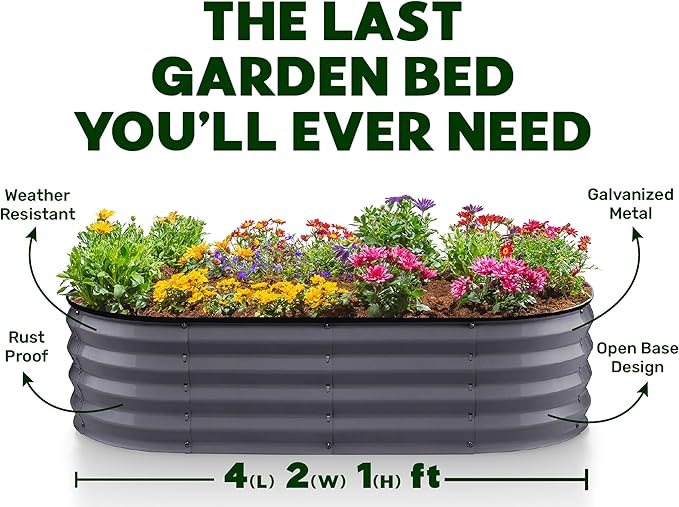 Galvanized Raised Garden Beds Outdoor // 4×2×1 ft (2-Pack) Planter Raised Beds for Gardening, Vegetables, Flowers // Large Metal Garden Box (Gray) // Patented Tool-Free Design