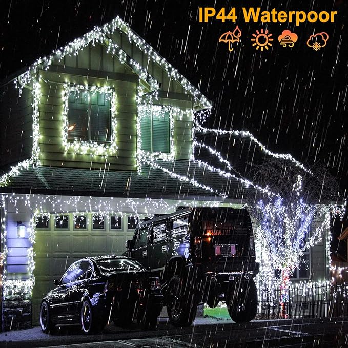132ft Icicle Lights for Outside, 1280 LED White Christmas Lights Outdoor with 240 Twinkle Drops, 8 Modes Plug in Waterproof Timer Memory for Tree Wedding Party House Patio Eave Yard Holiday Decoration
