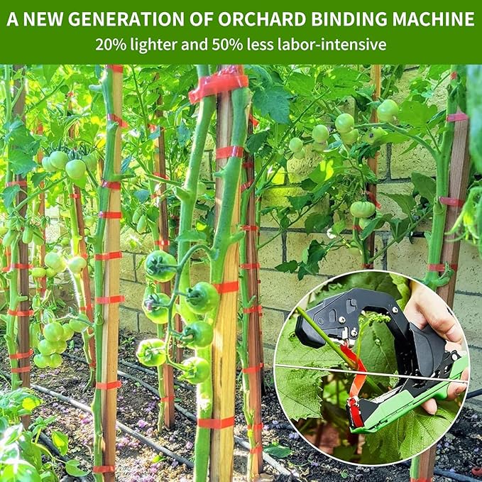 Upgraded Plant Tying Machine, Garden Tape Tool with 16 Rolls Tapes and 1 Box of Staple, Lightweight Plant Tape Gun Tying Tape Tool to Tie Up Vine Tomatoes Grapes Vegetables Garden (Green)
