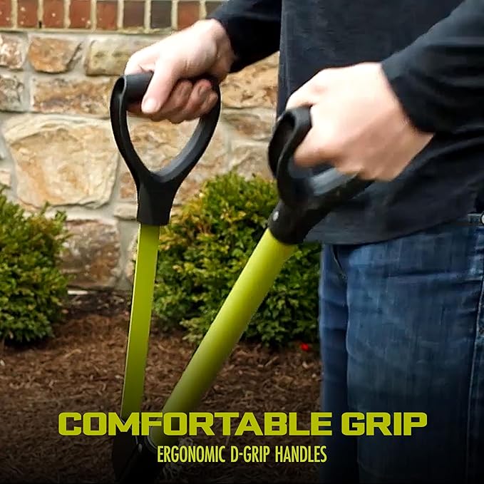 Sun Joe SJ-SHLV07 Shovelution Strain-Reducing Spear Head Digging Garden Shovel, 9-Inch Steel Head, Patented Shovelution Auxiliary Handle