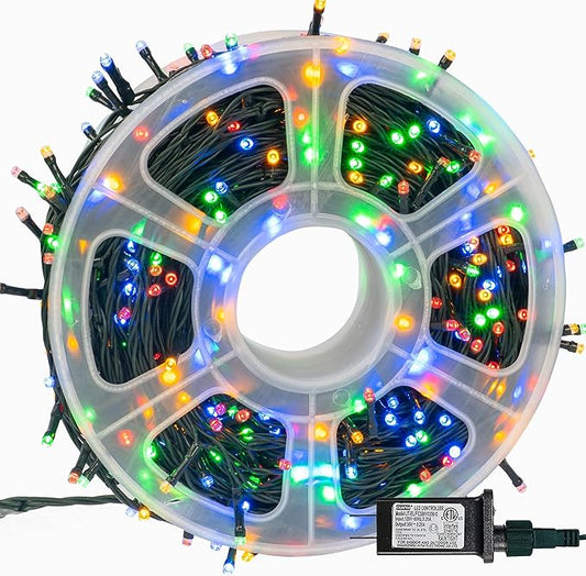 FUNPENY 164FT 500 LED Christmas Indoor Outdoor Decorative String Lights, 8 Modes Waterproof Green Wire LED Fairy Light for Xmas Party Wedding Garden Home Decoration (Multi-Colored)