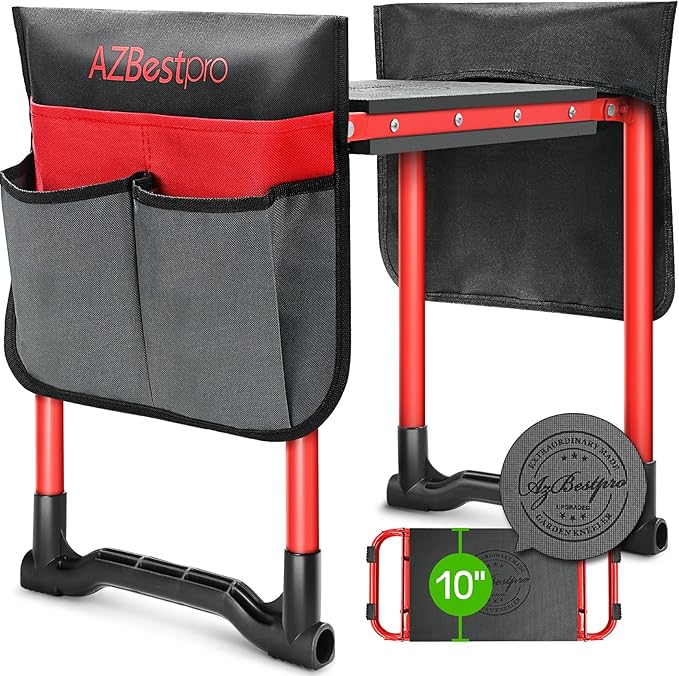 Garden Kneeler and Seat Heavy Duty,Upgraded Foldable Gardening Stool Widened to 10" Stable Wear-Resistant Prevent Knee and Back Pain, Bench High-End 2 Large Tool Bags Gift for Women