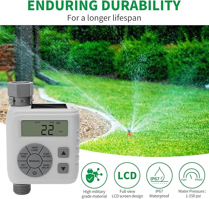 Sprinkler Timer, Zuomeng Water Timer for Garden Hose with Dual Power Design, Professional Anti-Leak Technology, Smart Irrigation with Rain Delay, Automatic/Manual Mode for Efficient Watering, Gray