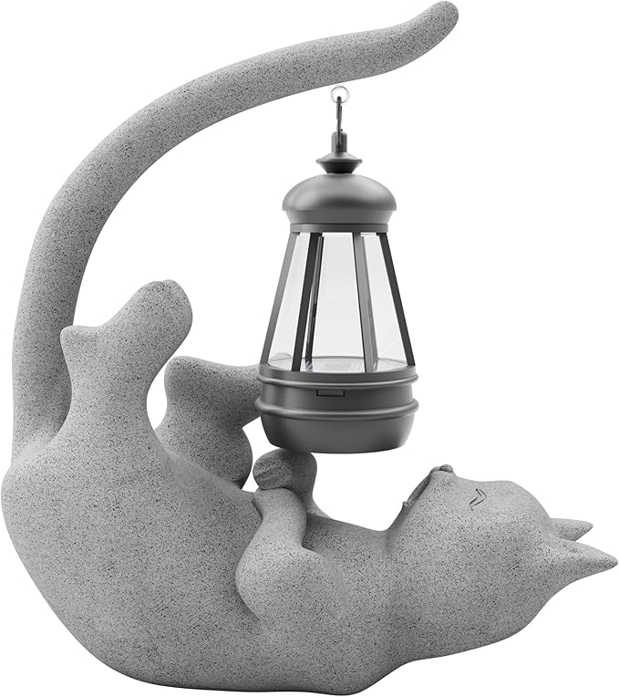 Solar Cat Garden Statue 10 Inch Porch Patio Decor for Outside Yard Decoration Outdoor Unique Housewarming Gardening Birthday Gifts for Cat Lovers Women Grandma