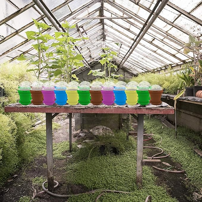 50 Packs Cupcake Plant Nursery Pots with Humidity Dome- Planting Containers Cups- Small Flower Pots for Indoor Outdoor Plant Succulent Vegetable (Mixed Color)