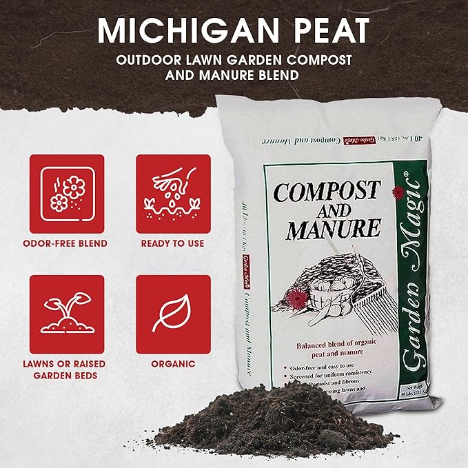 40 Pound Garden Magic Compost and Manure with Odor Free Blend and Naturally Moist and Fibrous for Lawn and Garden
