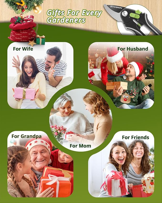 Pruning Shears for Gardening - 8.5" SK5 Garden Shears Cuts 10000+ Times Staying Sharp - Garden Scissors with One-handed Unlocking & Adjustable Handle- Garden Clippers Gardening Tools for Men Women