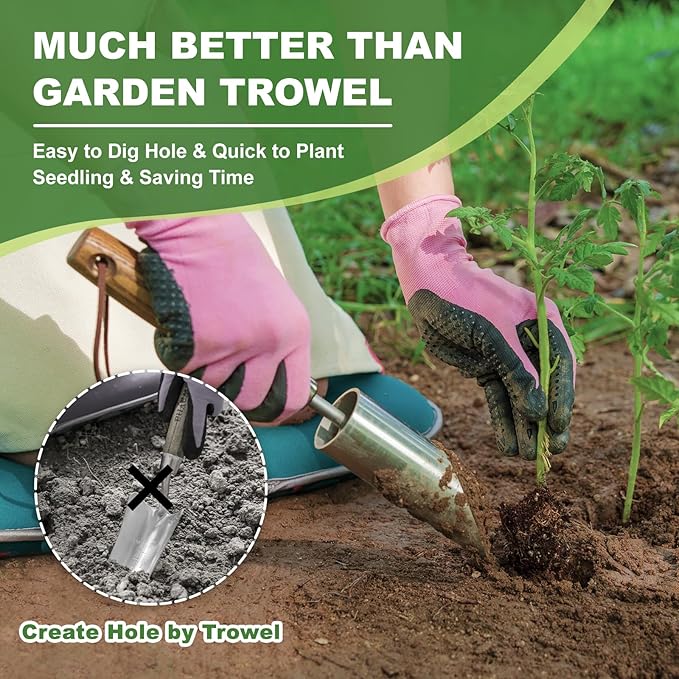 Small Bulb Planter Tool, Sharp Edge Bulb Planter for Breaking Through Soil, Heavy Duty Stainless Steel Bulb Planter Tool, Small Bulb Digger with Comfortable Grip Wood Handle for Seed Planting