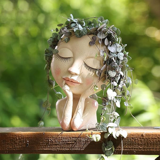 AIMEBBY Face Planter Pot - Face Flower Pots for Indoor and Outdoor Plants - Resin Head Planter Pots with Drainage Hole (X-Large Size)