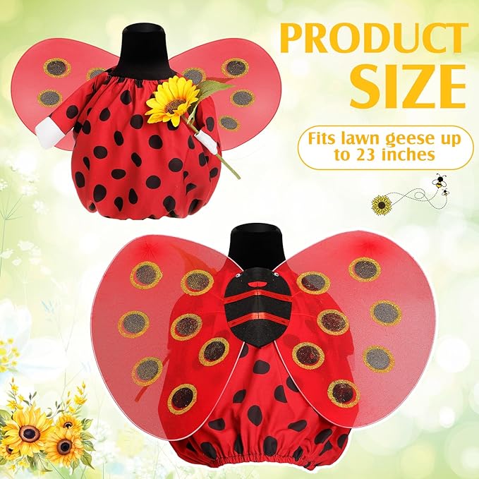 Spring Ladybug Goose Outfit Lawn Porch Goose Clothes with Ladybug Wings Sunflower Goose Outfit for 23" Goose Spring Valentine's Day Outdoor Patio Yard Lawn Art Decoration