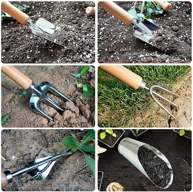 Garden Tools Set 25 Piece, Succulent Tools Set Included, Heavy Duty Stainless Steel Gardening Tools,Ergonomic Handle Tools,Storage Tote Bag,295 inch Flexible Water Pipe,Ideal Gifts for Women