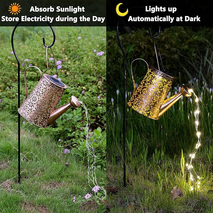 Solar Lights Outdoor Garden Decor, Large Hanging Waterproof Watering Can Landscape Lights Outside Decorations for Yard Front Porch Patio Backyard Gardening Gift for Mom Grandma Women Birthday