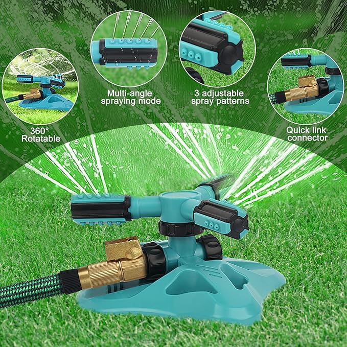 Lawn Sprinkler,Upgrade Garden Sprinkler Automatic 360 Degree Rotating Irrigation Grass Water Sprinkler System, Garden Hose Sprinkler for Yard/Built in 36 Units-2Pack(Blue)