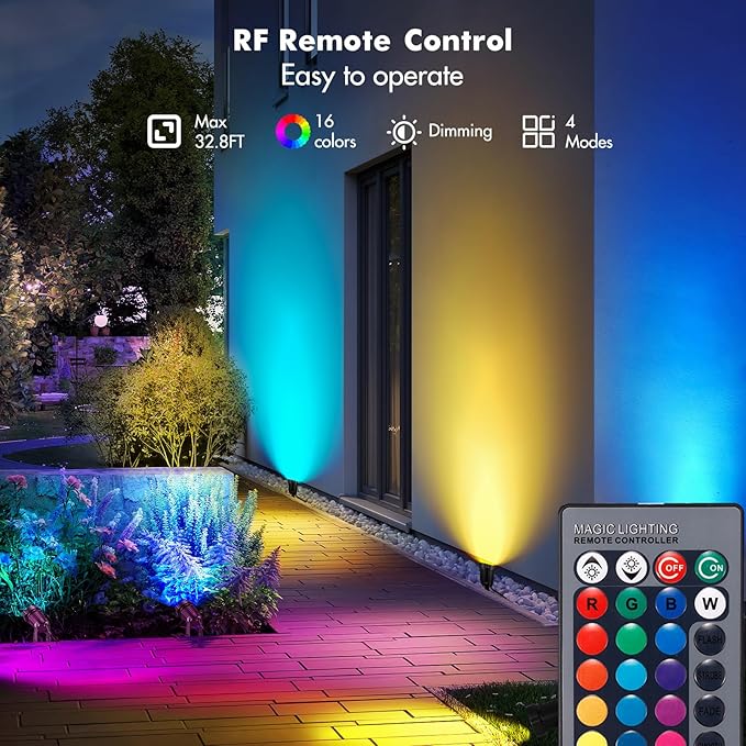 LemonBest Landscape Lighting - 6W RGB Color Changing Halloween Landscape Lights 120V Christmas Outdoor LED Spotlight with Remote Control Waterproof Spot Lights for Yard Garden Patio Driveway (1 Pack)