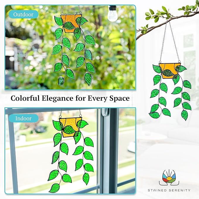 Stained Glass Window Hanging 17 Leaf Plant Stain Glass Window Hanging Real Stained Glass Hanging Hanging Stained Glass for Windows Stained Glass suncatchers Stained Glass Plant Stained Glass