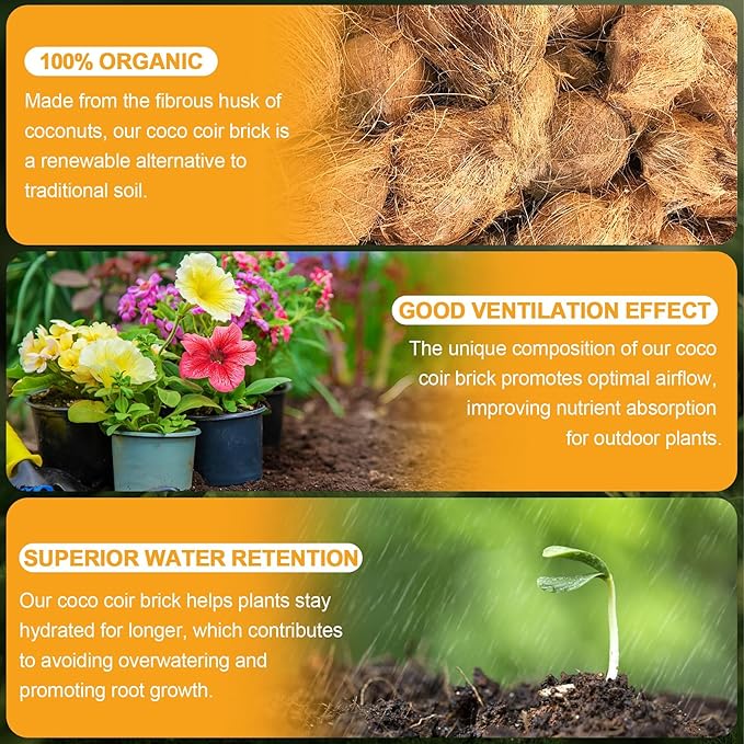 Organic Coco Coir 12 Pcs Compressed Coconut Coir Bricks Coconut Fiber Husk Substrate Mulch Coconut Bark Core Growing Medium Peat Moss Soil High Nutrition for Plants Gardening Seed Starting Soil Mix