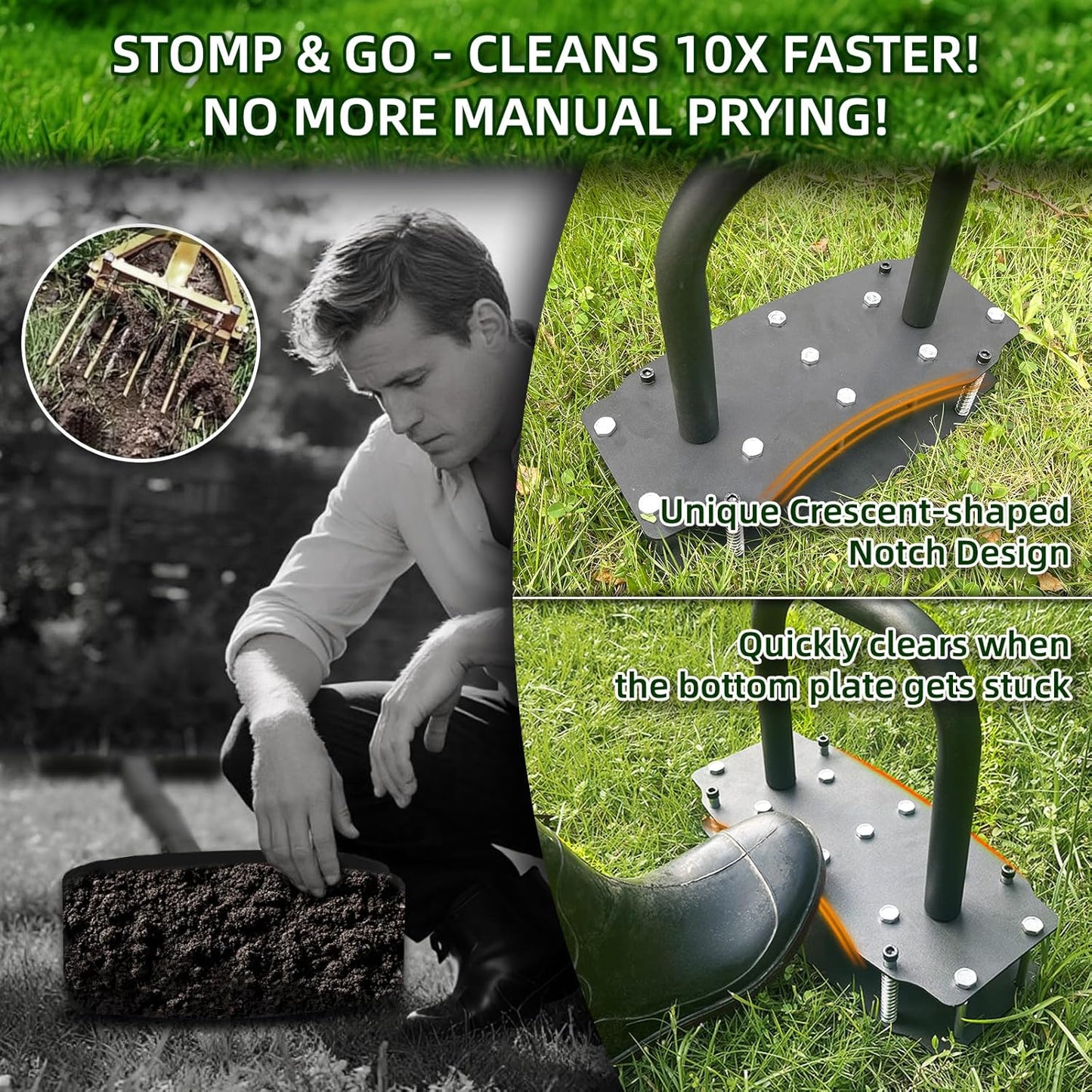 No-Weld Lawn Aerator - Kick to Unclog Jammed Springs! Bolt-On Base is Replaceable, 31"x15" Wide Plate & 11 Deep Tines for Clay Soil, Adjustable T-Handle (Pre-Assembled)