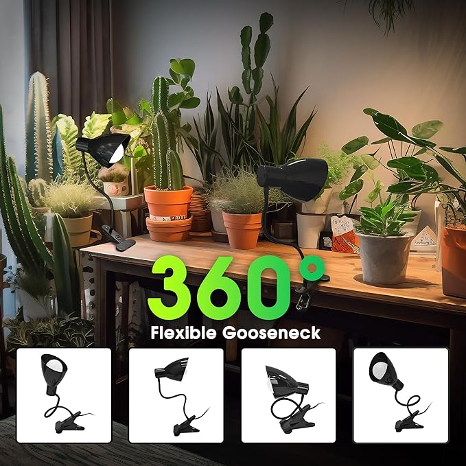 Grow Lights for Indoor Plants, Briignite Full Spectrum Grow Light Dual Head, 22W LED Clip On Grow Lights 200W Equivalent, Bulbs Replacement, Adjustable Gooseneck Grow Light for Seed Starting Indoor