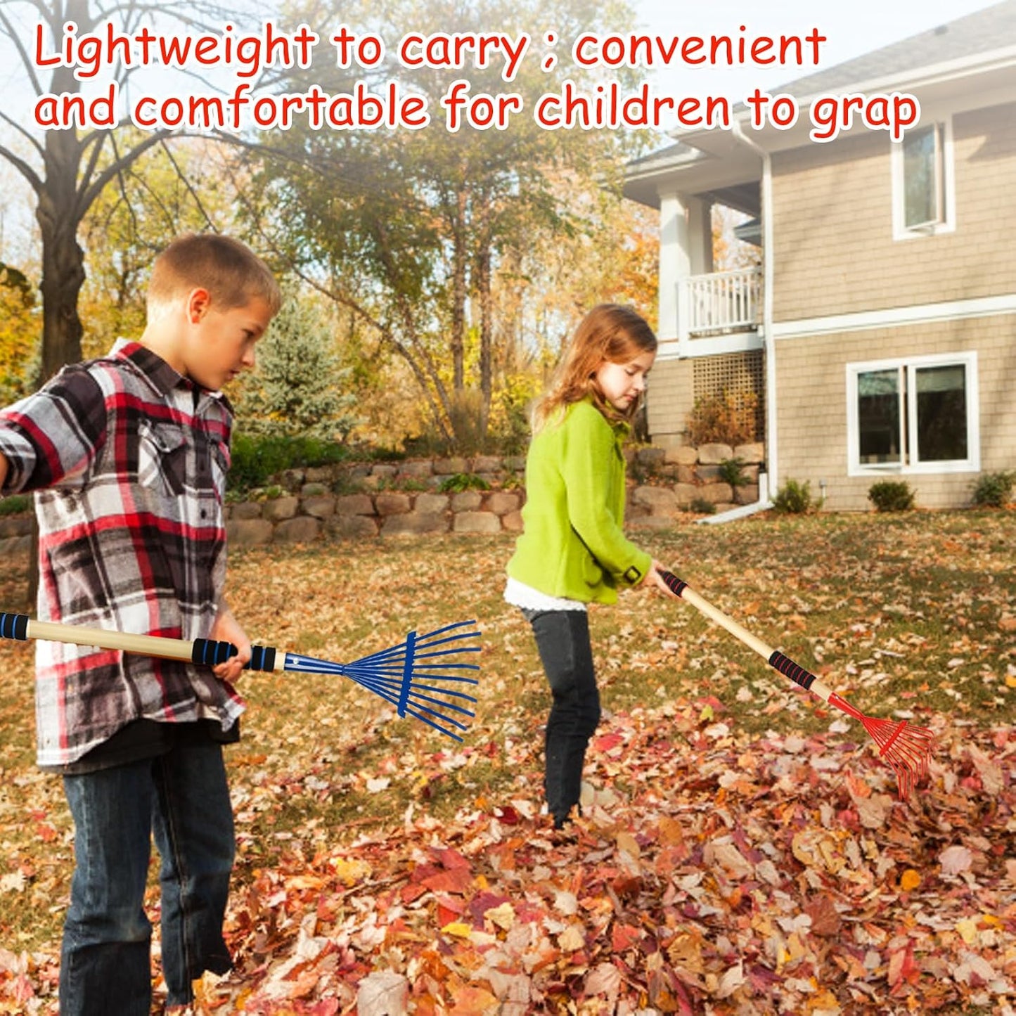 2 Pack Kids Rakes for Leaves, 28" Small Metal Toddler Rakes Garden Lawn Rake with Hardwood Handle and Soft Grip, Lightweight Child Size Yard Leaf Rake Kid Gardening Tools Set for Boys and Girls
