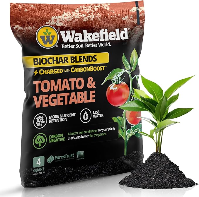 Wakefield - Premium Biochar Blend - Organic Potting Soil with Humic Acid for Vegetables - Enhanced Organic Soil Mix with CarbonBoost for Vegetables,Tomatoes and Gardens - 4 quarts