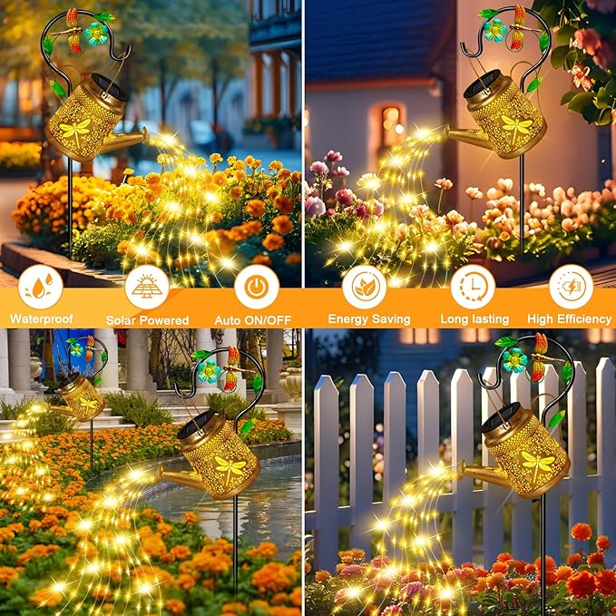 Dragonfly Solar Watering Can Lights, Outdoor Waterproof Garden Lantern with Shepherd Hook, Solar Garden Decor for Yard Outdoor Landscape Pathway Porch Patio, Garden Gift for Women Mom Grandma