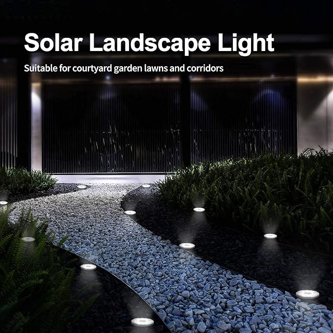 Aogist Solar Ground Lights 12 Packs, 8 LED Solar Garden Lights, Outdoor Solar Disk Lights, In-ground Outdoor Landscape Lights for Pathway Yard Walkway Patio Lawn Path (Cold White)