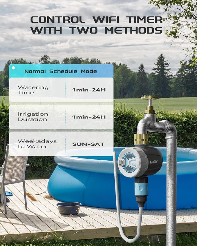 RAINPOINT WiFi Sprinkler Timer Water Timer, Brass Inlet Smart Hose Faucet Timer, Automatic Irrigation System Controller for Yard Watering, APP Control via 2.4Ghz WiFi and Bluetooth (V2, 2025 Release)