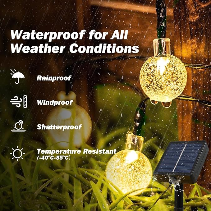 Solar Lights Outdoor Waterproof, 2 Pack Total 200LED 110FT Solar String Lights for Outside w/ 8 Modes, Outdoor String Lights Crystal Globe Patio Lights for Garden Yard Party Decor(Warm White)