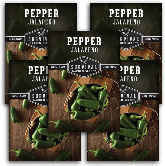 Survival Garden Seeds - Jalapeño Pepper Seed for Planting - Packet with Instructions to Plant and Grow Green or Red Chili Peppers in Your Home Vegetable Garden - Non-GMO Heirloom Variety - 5 Pack