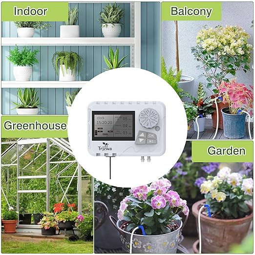 Automatic Watering System TRJZWA Newest Indoor Plant Watering System Kit DIY Plant Watering Device with Customize Schedule Water Timer, USB Power for Vacation Plant Watering System for Balcony/Indoor