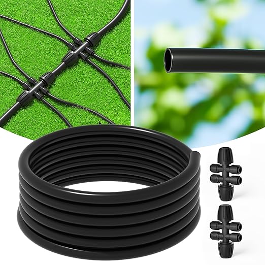 MIXC 25 FT 1/2 Inch Drip Irrigation Tubing Kit:Premium Garden and Landscape Watering System with 2 Quick Connector 4-Way Connector