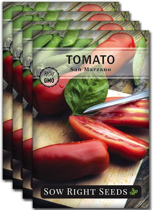 Sow Right Seeds - San Marzano Tomato Seeds for Planting - Non-GMO Heirloom Packet with Instructions to Plant a Home Vegetable Garden - Italian Classic Red Variety - Great for Sauce and Canning (4)