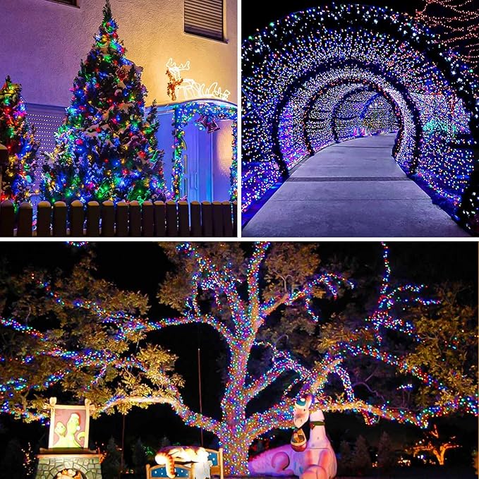 Solar String Lights Outdoor, 2 Pack Total 80FT 200 LED Solar Christmas Twinkle Lights Outside Waterproof Copper Wire 8 Modes Solar Fairy Lights for Garden Tree Party Patio Christmas Decor (Multicolor)