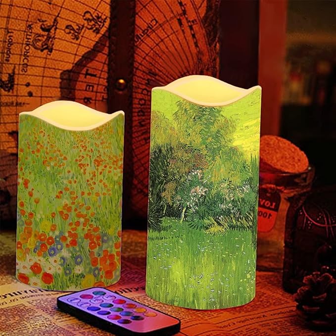 Ystardream Plastic Moving Flickering LED Candles with Remote Color Changing & Timer, 4 Packs Won't Melt Candles for Room Decor Accessories for Christmas Halloween