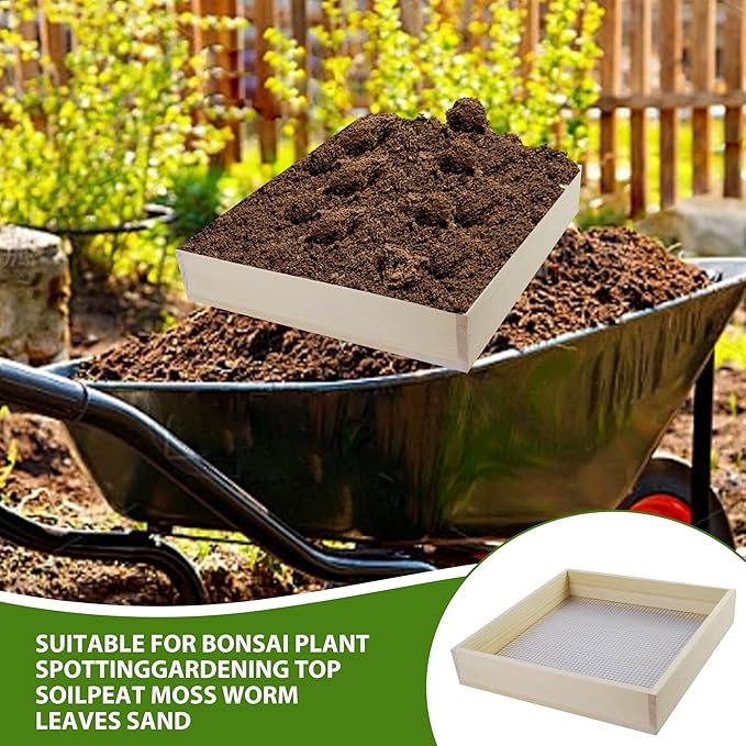 Soil Sifter for Garden,Wooden sifter for gardening，Multi-Purpose Soil Screen Wood Dirt Sifter Hand Held Cedar Garden Sifter for Compost,Plant flowers Sifter for Compost, Dirt and Potting Soil.