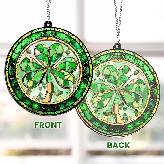 St Patricks Day Decorations - Irish Gifts for Women Men Friends Family, Shamrock Decorations, St Patricks Day Accessories - Double Layered Hanging Suncatcher 6 in