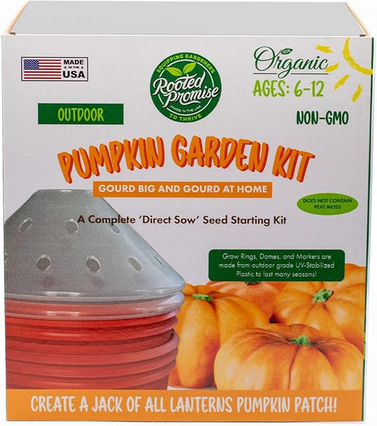 Kids Outdoor Pumpkin Garden Kit - Complete Kit for Growing Your Own Pumpkins from Seeds with Grow Rings and Greenhouse Germination Domes, Non-GMO Seeds, BPA-Free