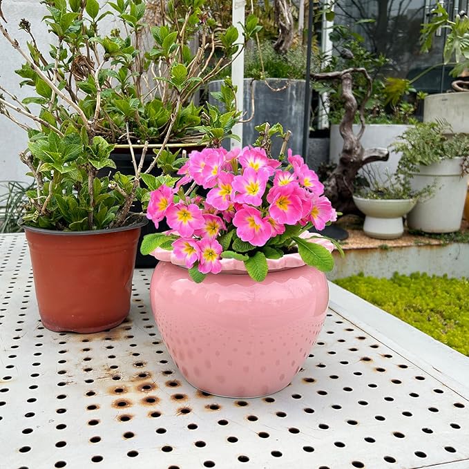 8in Pink Ceramic Pot Self Waterring Terracotta Planter Maintenance Plant Seeder Planting Flower Pot Design Self Watering Planter for Indoor Plants African Violet Planter Pot
