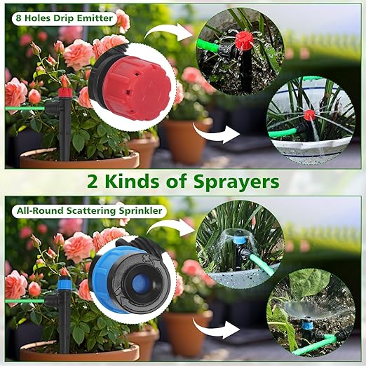 Drip Irrigation System for Gardening 100FT Efficient Watering Kit with Hose Nozzles Easy Installation & Maintenance Ideal for Vegetables Flowers Lawns Durable & Eco-Friendly