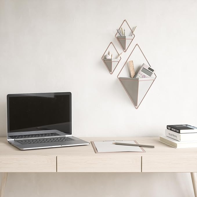 Umbra Trigg Hanging Planter Vase Wall Decor, Pot and Container for Succulents, Cactus, Faux Plants, and More, Large, Grey/Copper