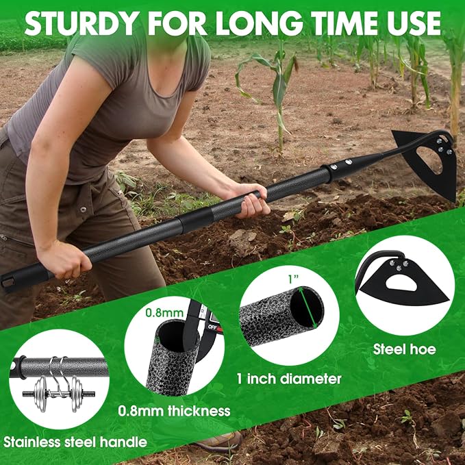 Hoe Garden Tool, Hollow Hoe Gardening Weeding Tool, 85" Long Handle Heavy Duty Manual Weeder Gardening Hand Tools for Weeding, Digging, Loosening Soil