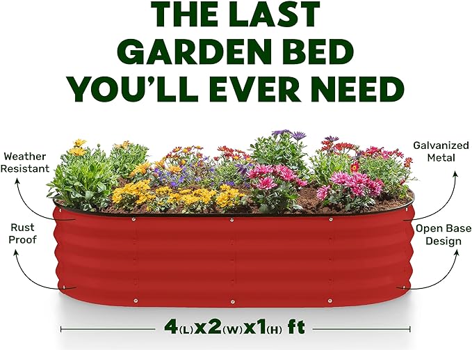 Galvanized Raised Garden Beds Outdoor // 4×2×1 ft (2-Pack) Planter Raised Beds for Gardening, Vegetables, Flowers // Large Metal Garden Box (Red) // Patented Tool-Free Design