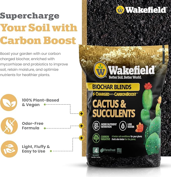Blend for Cactus & Succulent – Premium Organic Cactus Soil with CarbonBoost Technology for Enhanced Growth – Specialized Soil Mix for Succulents Indoor Plants – 4 Quarts